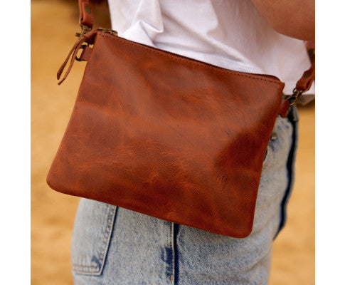 COGNAC LEATHER CROSSBODY BAG
